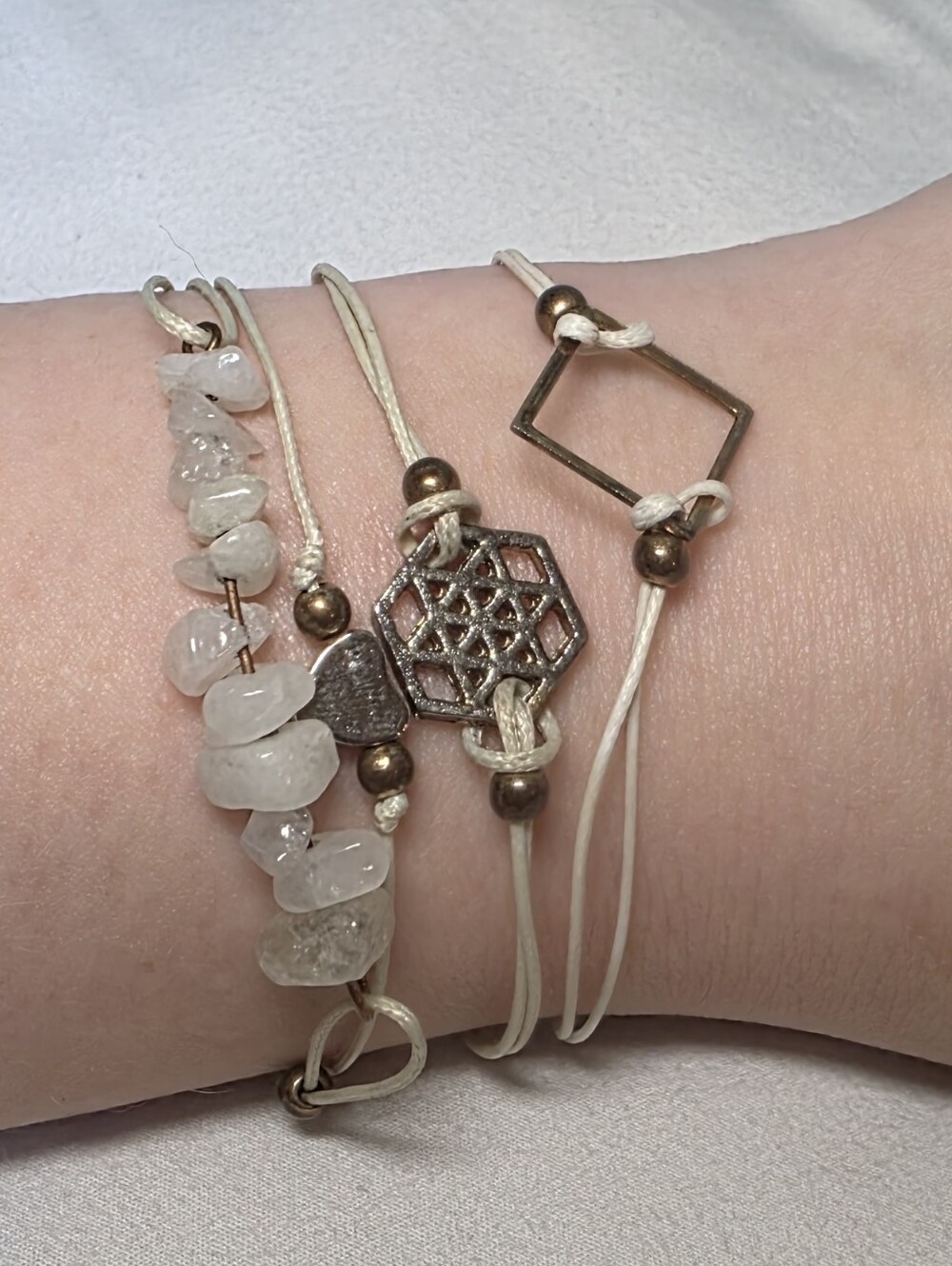Beige and Gold Women's Bracelet Set - Minimal Layering Jewelry